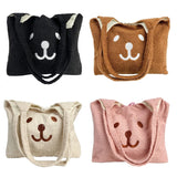 Cartoon Plush Shoulder Bag - Embroidery Bear Large Capacity Satchel Tote