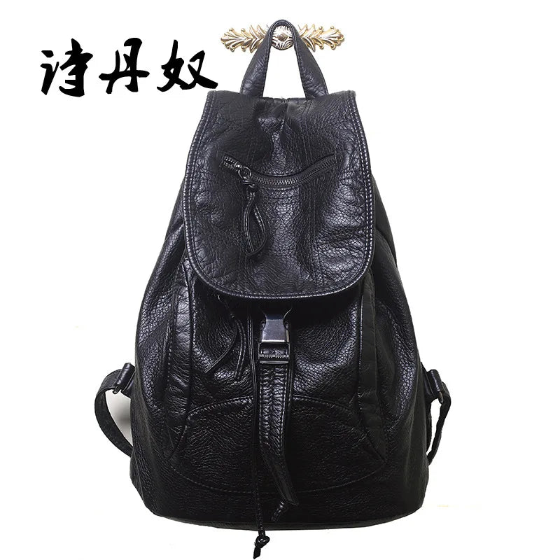 Lady Leather Backpack Female Travel Bag