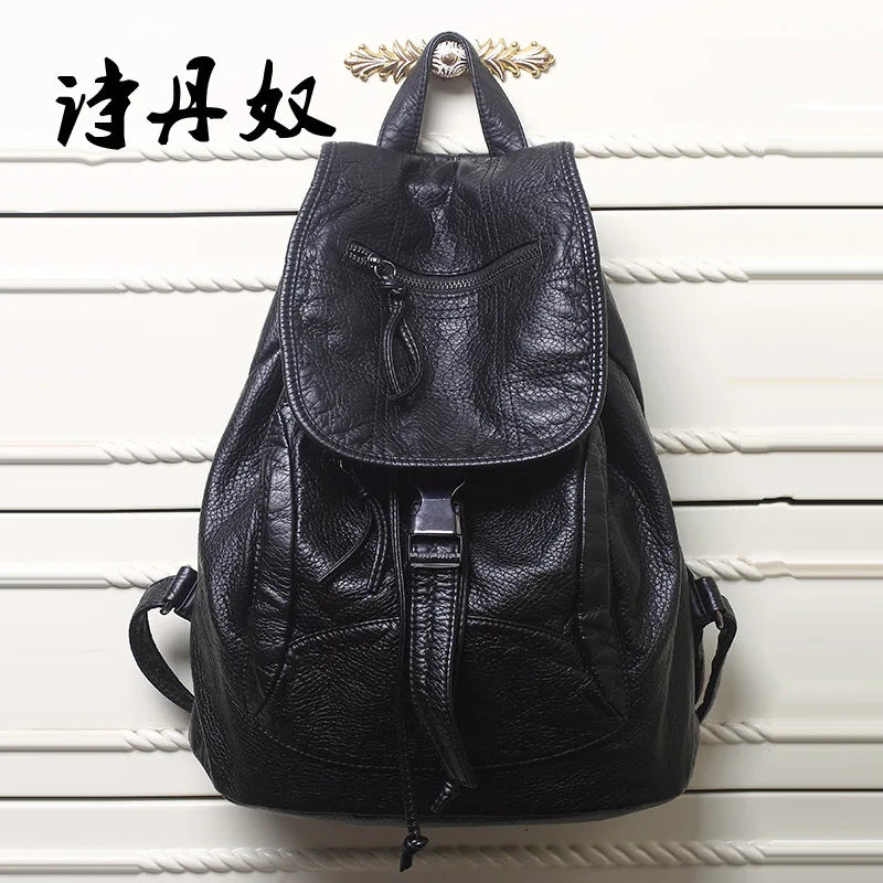 Lady Leather Backpack Female Travel Bag