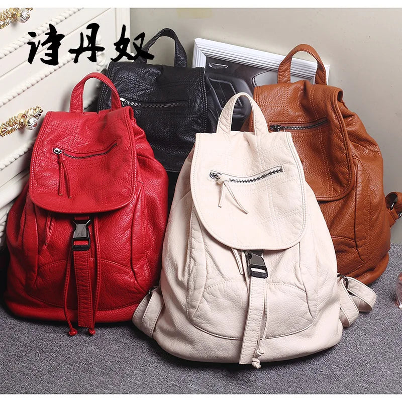 Lady Leather Backpack Female Travel Bag