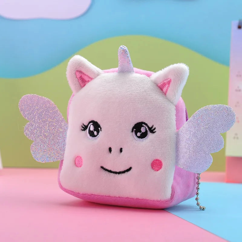 Cartoon Plush Unicorn Coin Purse Mini Zipper Key Earphone Storage Bag