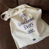 Embroidered Letter Shoulder Bag Canvas Tote Handbag