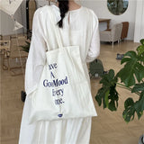 Embroidered Letter Shoulder Bag Canvas Tote Handbag