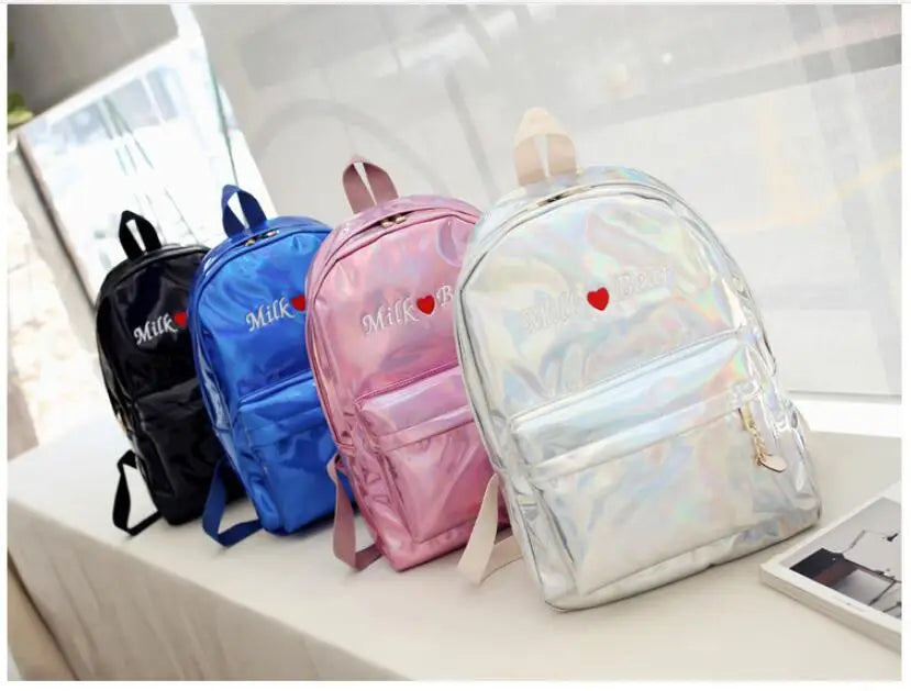 Hologram Backpack Laser Silver Daypack School Bag Mochila Feminino
