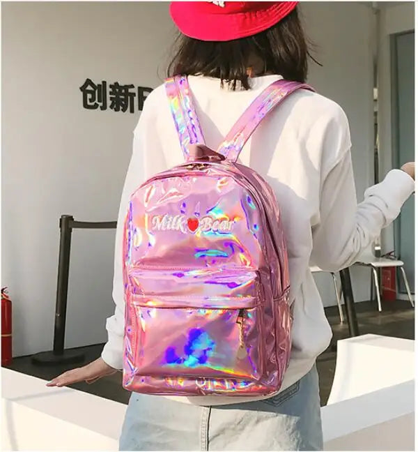 Hologram Backpack Laser Silver Daypack School Bag Mochila Feminino