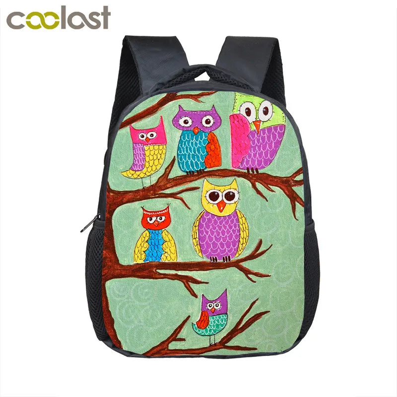 12 Inch Owl Print Backpack for Kids School Bags Boys Girls