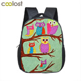 12 Inch Owl Print Backpack for Kids School Bags Boys Girls