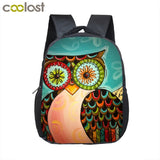 12 Inch Owl Print Backpack for Kids School Bags Boys Girls