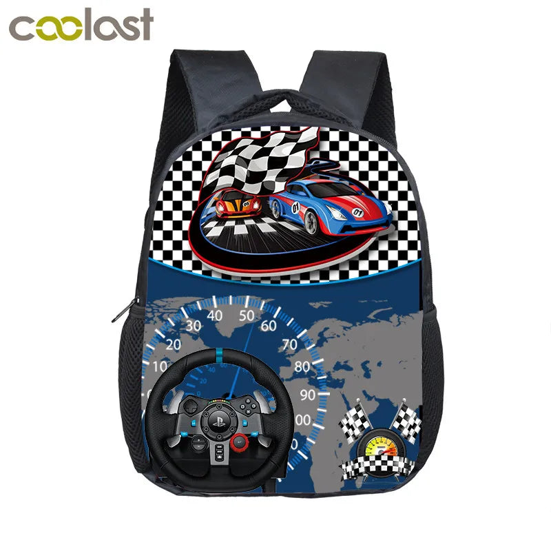 12 inch Kids Racing Car Small School Bags Child cartoon Backpacks