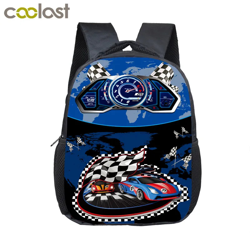 12 inch Kids Racing Car Small School Bags Child cartoon Backpacks
