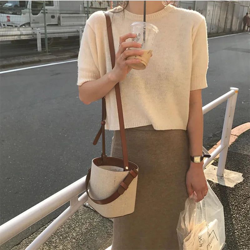 Hot Women Handbag Lady Small Canvas Bucket Bag Female Casual Shoulder Bag