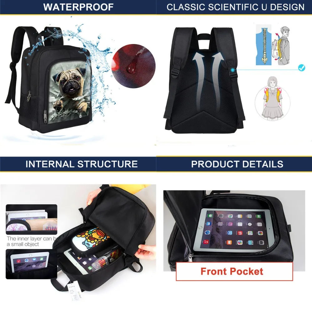 13 Inch Customize Image Backpack Funny Bad Dog Kids Kindergarten Bag