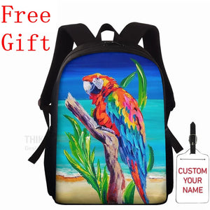 15inch 3D Parrot Print Backpack Big Capacity School Book Bag for Girls