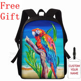 15inch 3D Parrot Print Backpack Big Capacity School Book Bag for Girls