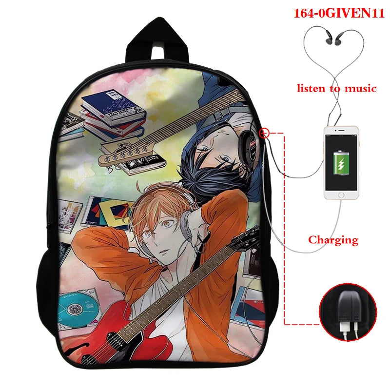 16 Inch GIVEN Anime Backpack Schoolbags USB Charging Teenage Boy Girl Cartoon Ba