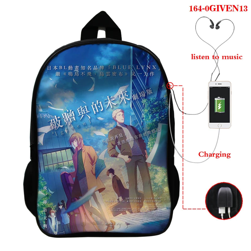 16 Inch GIVEN Anime Backpack Schoolbags USB Charging Teenage Boy Girl Cartoon Ba