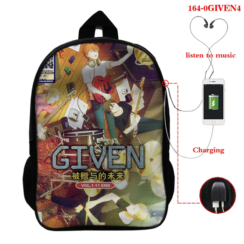 16 Inch GIVEN Anime Backpack Schoolbags USB Charging Teenage Boy Girl Cartoon Ba