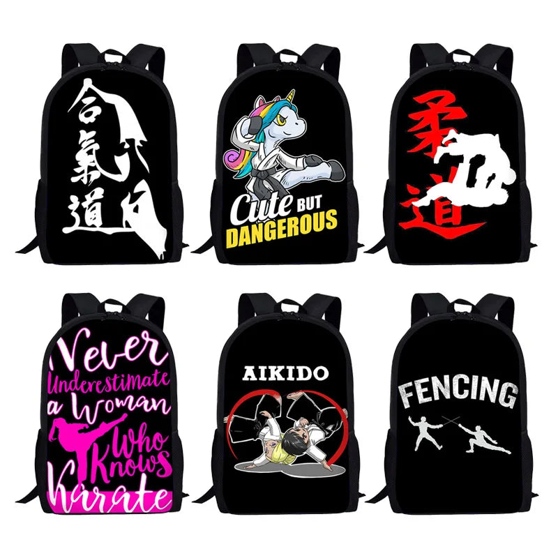 Kids Backpack Taekwondo Martial Judo Print School Bags for Boys Girls