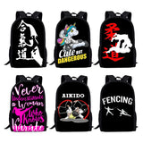 Kids Backpack Taekwondo Martial Judo Print School Bags for Boys Girls