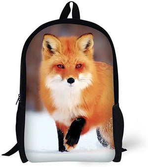 16in Kids Backpack Fox Print for Ages 6-15 Boys Girls Schoolbag