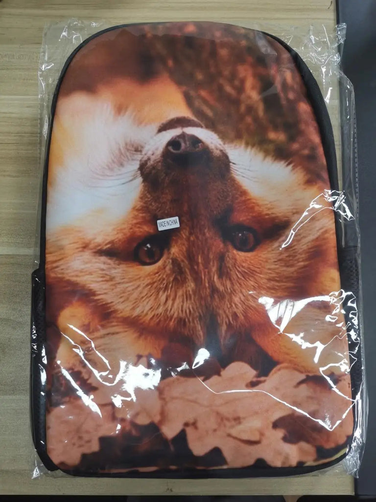 16in Kids Backpack Fox Print for Ages 6-15 Boys Girls Schoolbag