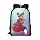 16in Kids Backpack Fox Print for Ages 6-15 Boys Girls Schoolbag