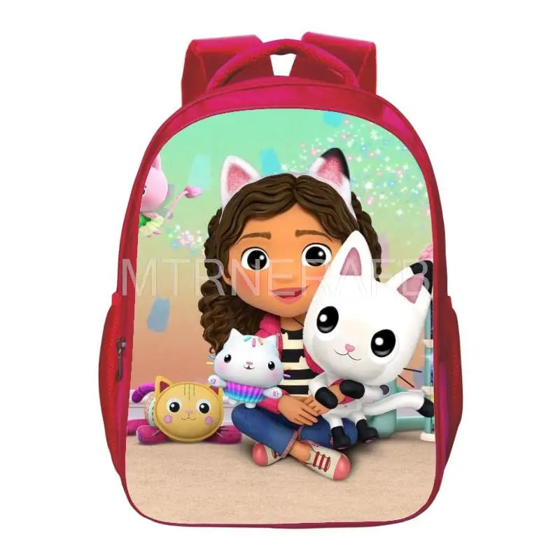 16in Pink Gabby Dollhouse Kindergarten Backpack Boys Girls Cartoon School Bags