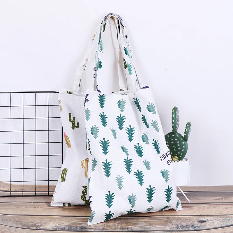Pine Cactus Linen Bag Tote ECO Shopping Canvas Shoulder Bags