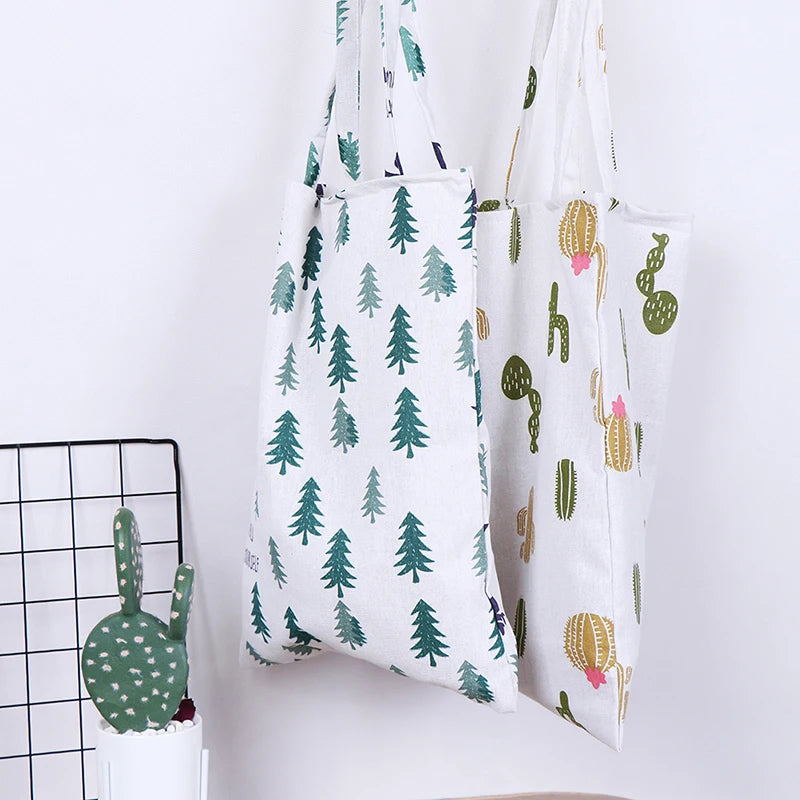 Pine Cactus Linen Bag Tote ECO Shopping Canvas Shoulder Bags