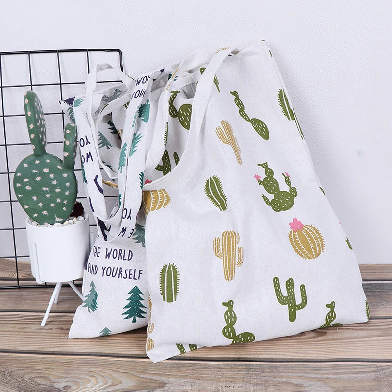 Pine Cactus Linen Bag Tote ECO Shopping Canvas Shoulder Bags