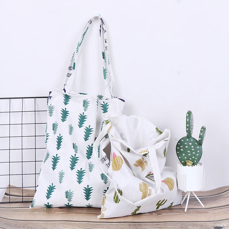 Pine Cactus Linen Bag Tote ECO Shopping Canvas Shoulder Bags