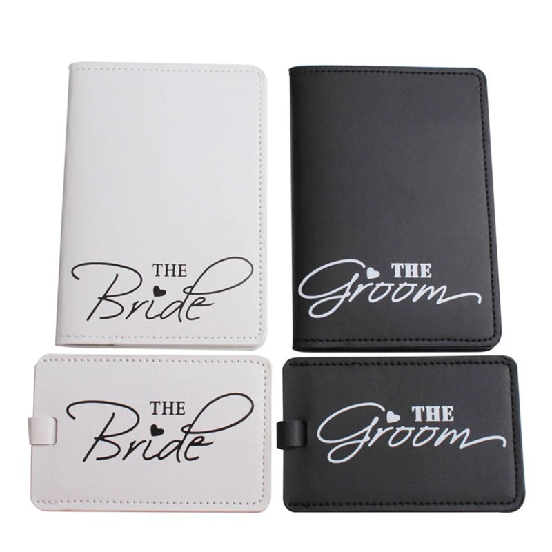 PU Leather Luggage Tag & Passport Case Set for Couples Honeymoon Travel