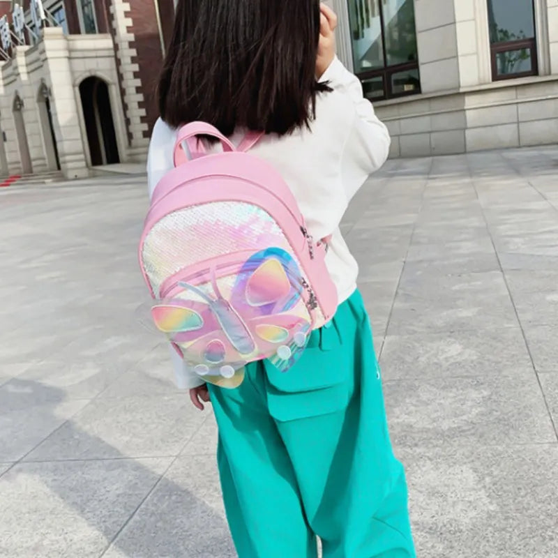 Kids Sequin Butterfly Schoolbag Water Proof Cartoon Backpack