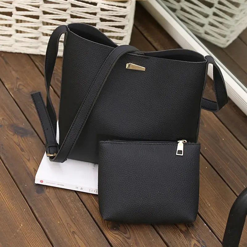 2 Pcs/Set Summer Women Shoulder Bag + Purse PU Leather Solid