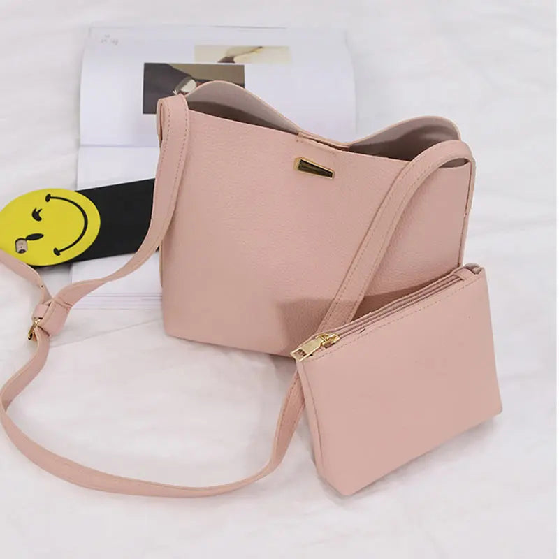 2 Pcs/Set Summer Women Shoulder Bag + Purse PU Leather Solid