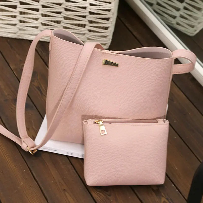 2 Pcs/Set Summer Women Shoulder Bag + Purse PU Leather Solid