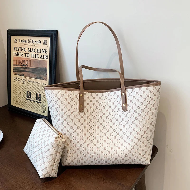 2 Pcs High Capacity Tote Handbag for Women Striped Shopper Shoulder Purse