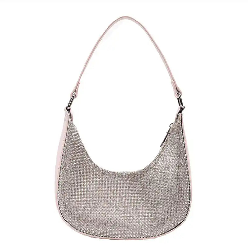 Bright Drill Chain Single Shoulder Bag Shimmer Diamonds PU Leather