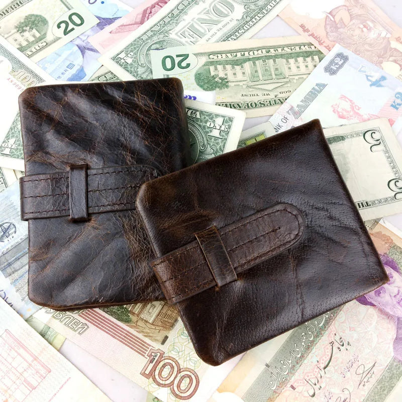 Men's Retro Crazy Wallet Folding Buckle High Oil Wax Leather Wallet