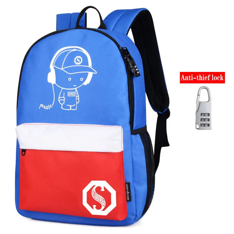 Anime Luminous School Backpack Kids Anti-Theft Boys Girls Bags