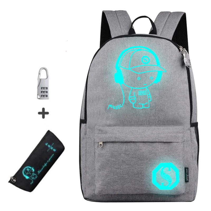 Anime Luminous School Backpack Kids Anti-Theft Boys Girls Bags