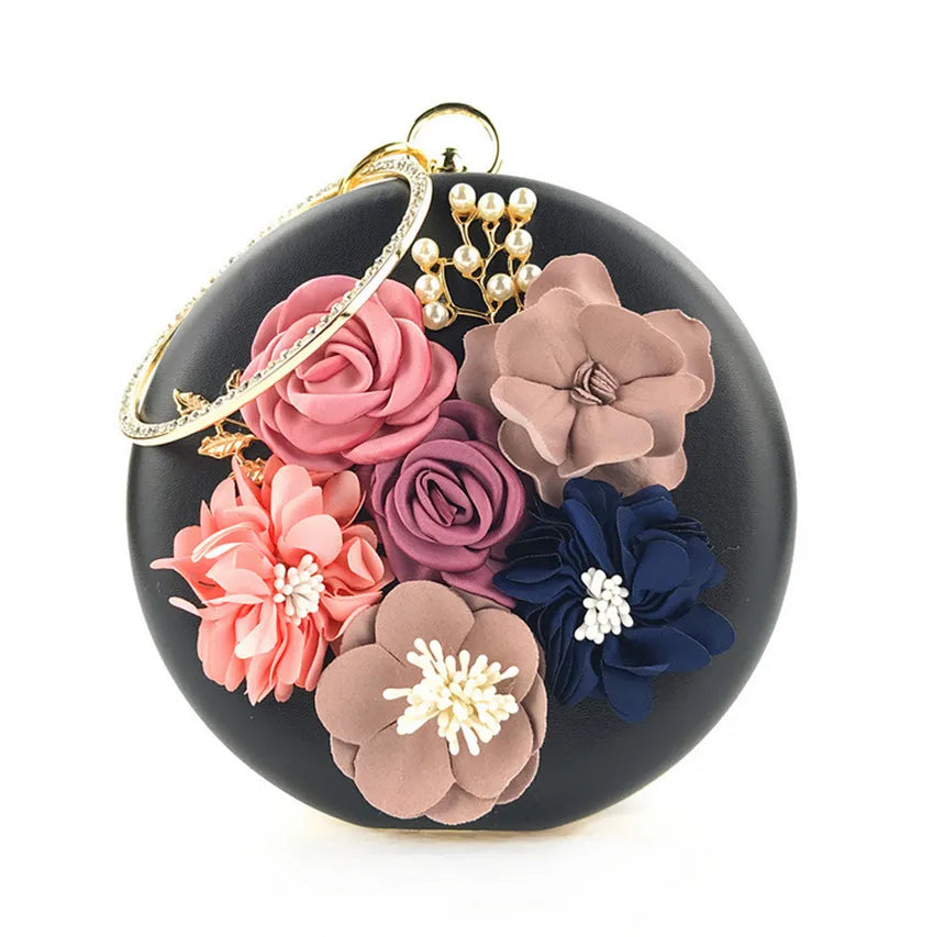 Floral Round Clutch Bag Evening Banquet Bag