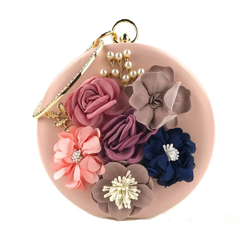 Floral Round Clutch Bag Evening Banquet Bag