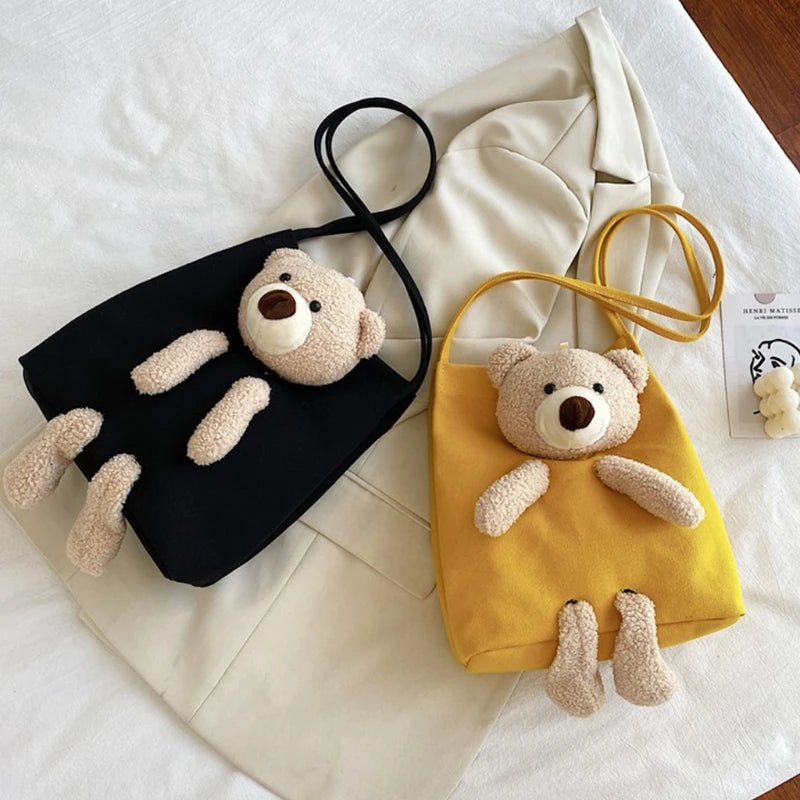 Bear Canvas Shoulder Bag Women Messenger Crossbody Purse