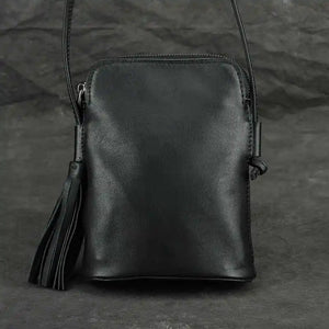Casual Leather Shoulder Bag Cowhide Women Tassel Mini Messenger Phone Bag
