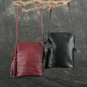 Casual Leather Shoulder Bag Cowhide Women Tassel Mini Messenger Phone Bag