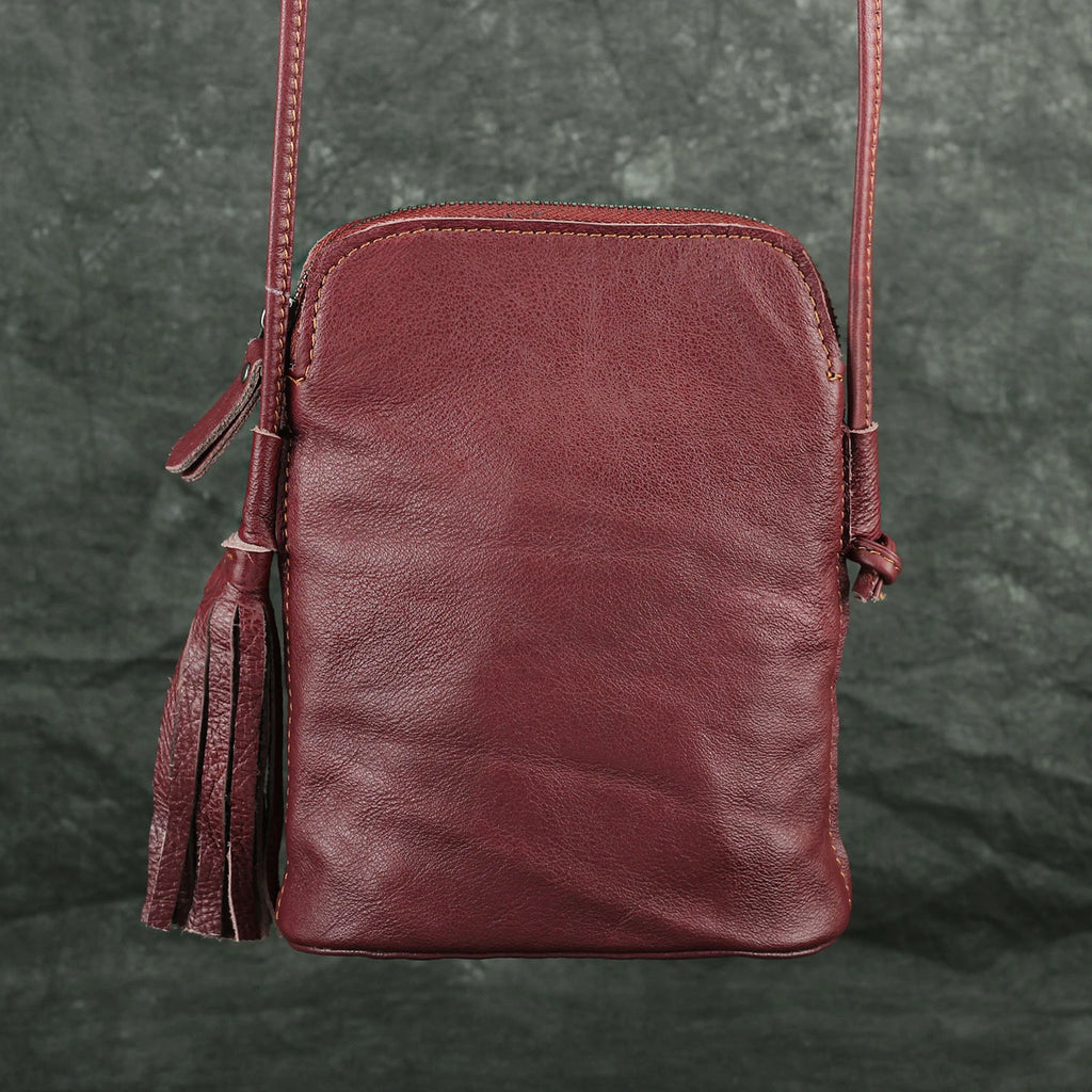 Casual Leather Shoulder Bag Cowhide Women Tassel Mini Messenger Phone Bag