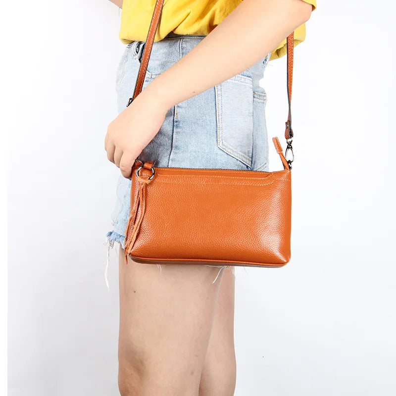 Genuine Leather Square Shoulder Bag with Lock for Women