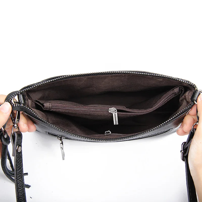 Genuine Leather Square Shoulder Bag with Lock for Women