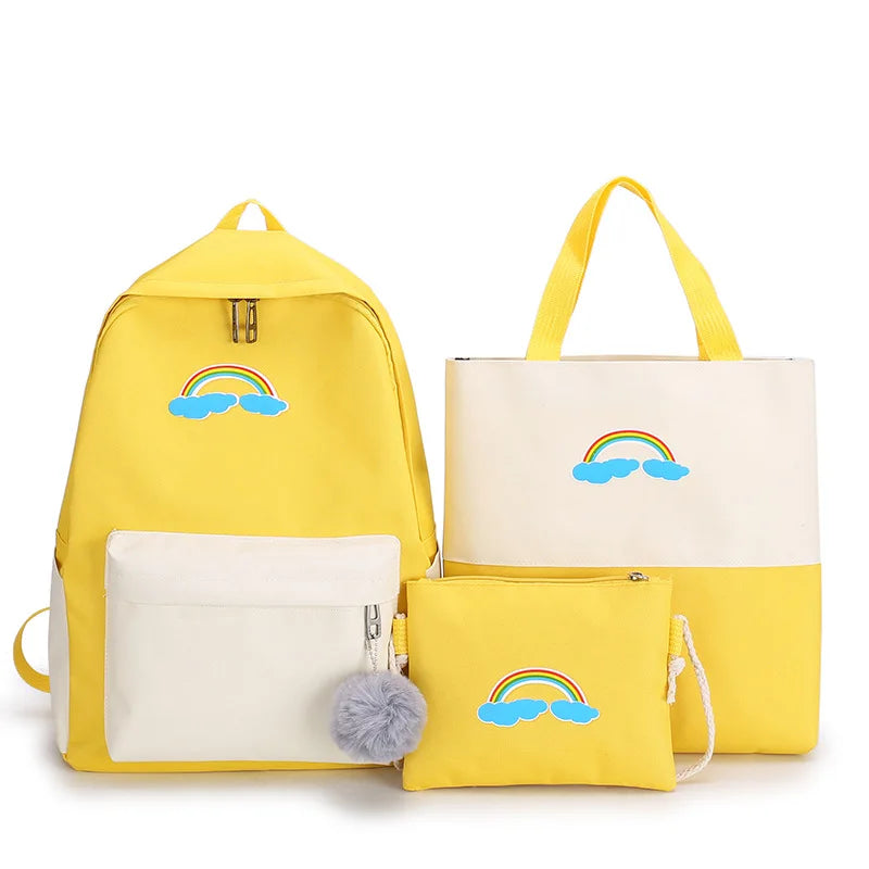 Cartoon Print Girls Backpack Set School Bags Kids Travel Backpack 4pcs